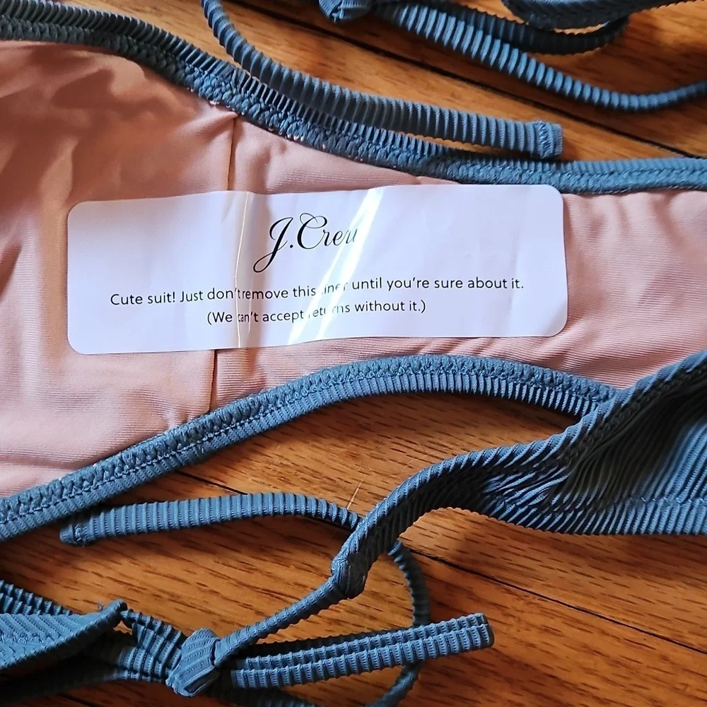 J Crew Green-Gray Textured Bikini Bottom, Side Tie, New With Tags & Liner, Sz S